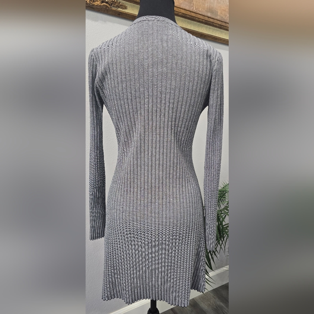 Theory Gray Ribbed Matte Viscose Long Sleeve Sweater Dress Size M Midi Office - Picture 4 of 7